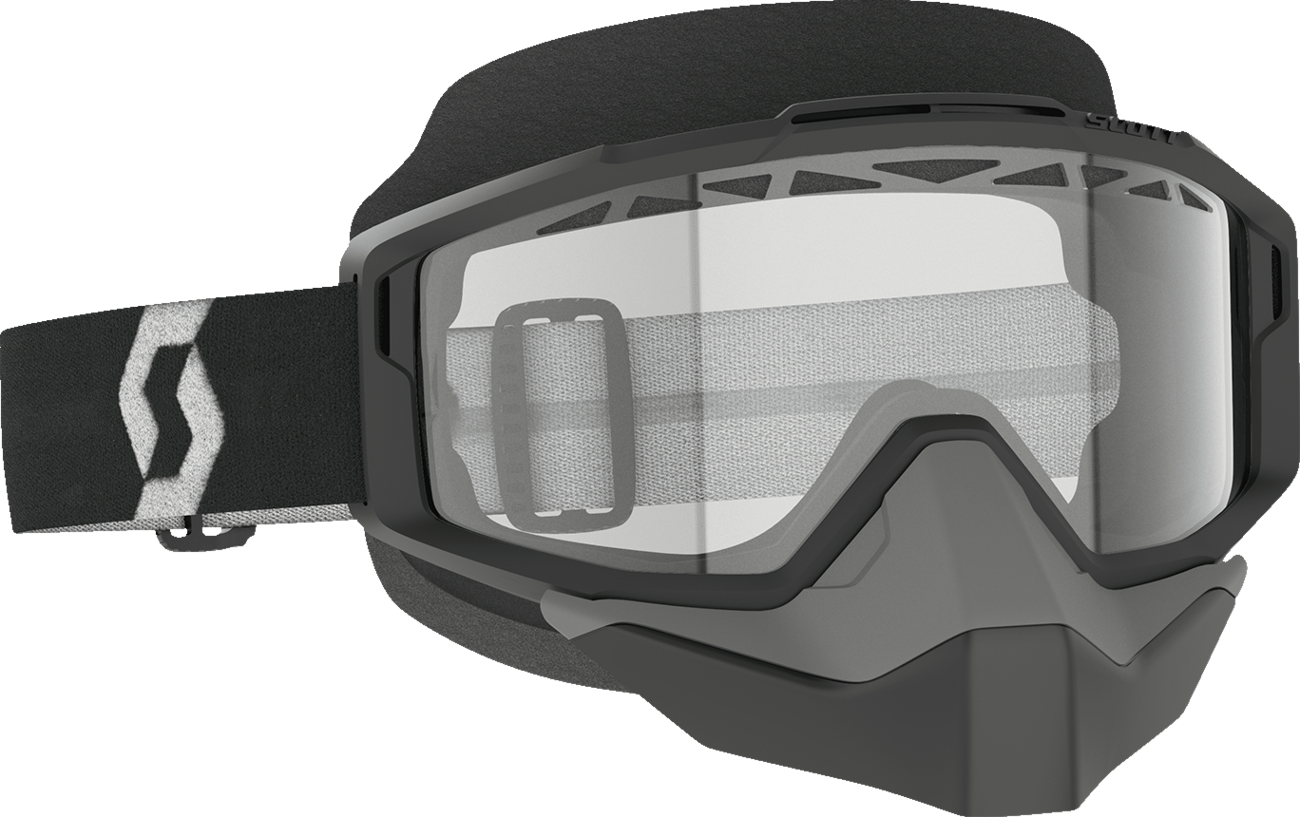 Scott Split OTG Snow Goggle in black and white with clear lens, designed for winter sports and snowboarding.