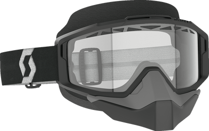 Scott Split OTG Snow Goggle in black and white with clear lens, designed for winter sports and snowboarding.