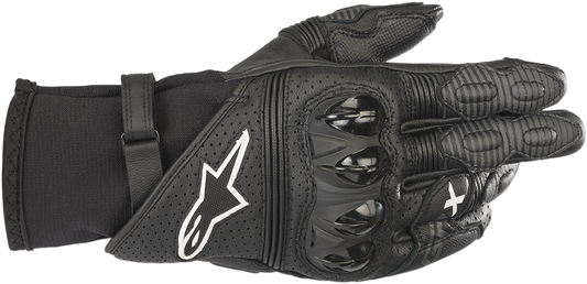 Alpinestars GPX V2 Black motorcycle gloves in 3XL size, showing textured knuckle protectors and wrist closure for safety and comfort.