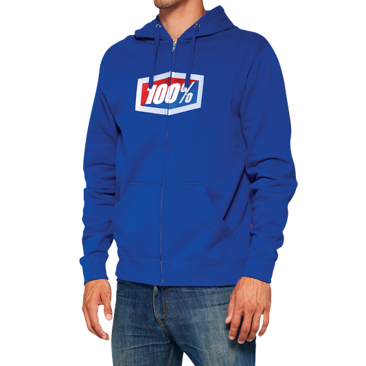 Bill's Exhausts royal blue fleece zip-up hoodie in 2XL, featuring a cozy design and full front zipper.