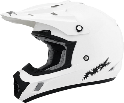 White AFX FX-17 helmet in small size with clear visor and ventilation vents, designed for motorcycle riding.