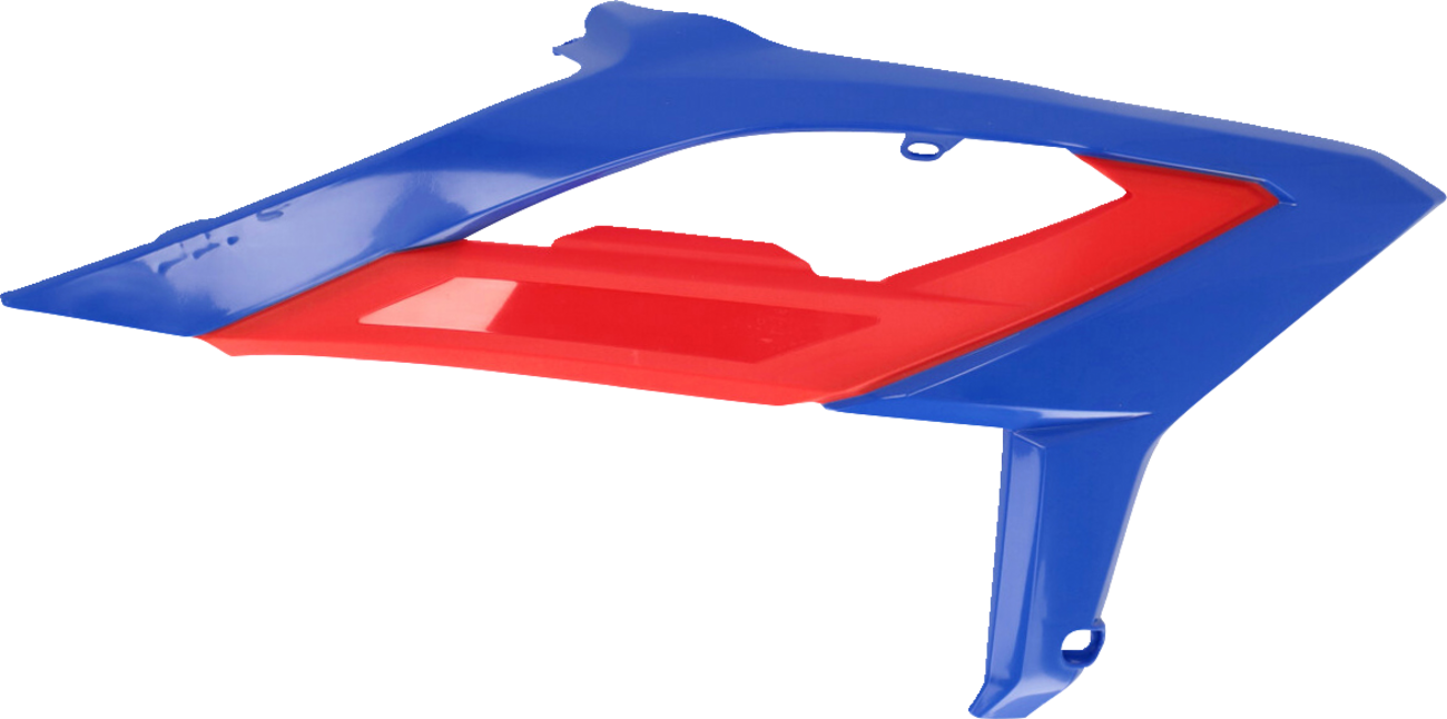Red and black Acerbis radiator shrouds for Beta 2023 motorcycle, designed for body protection and style.