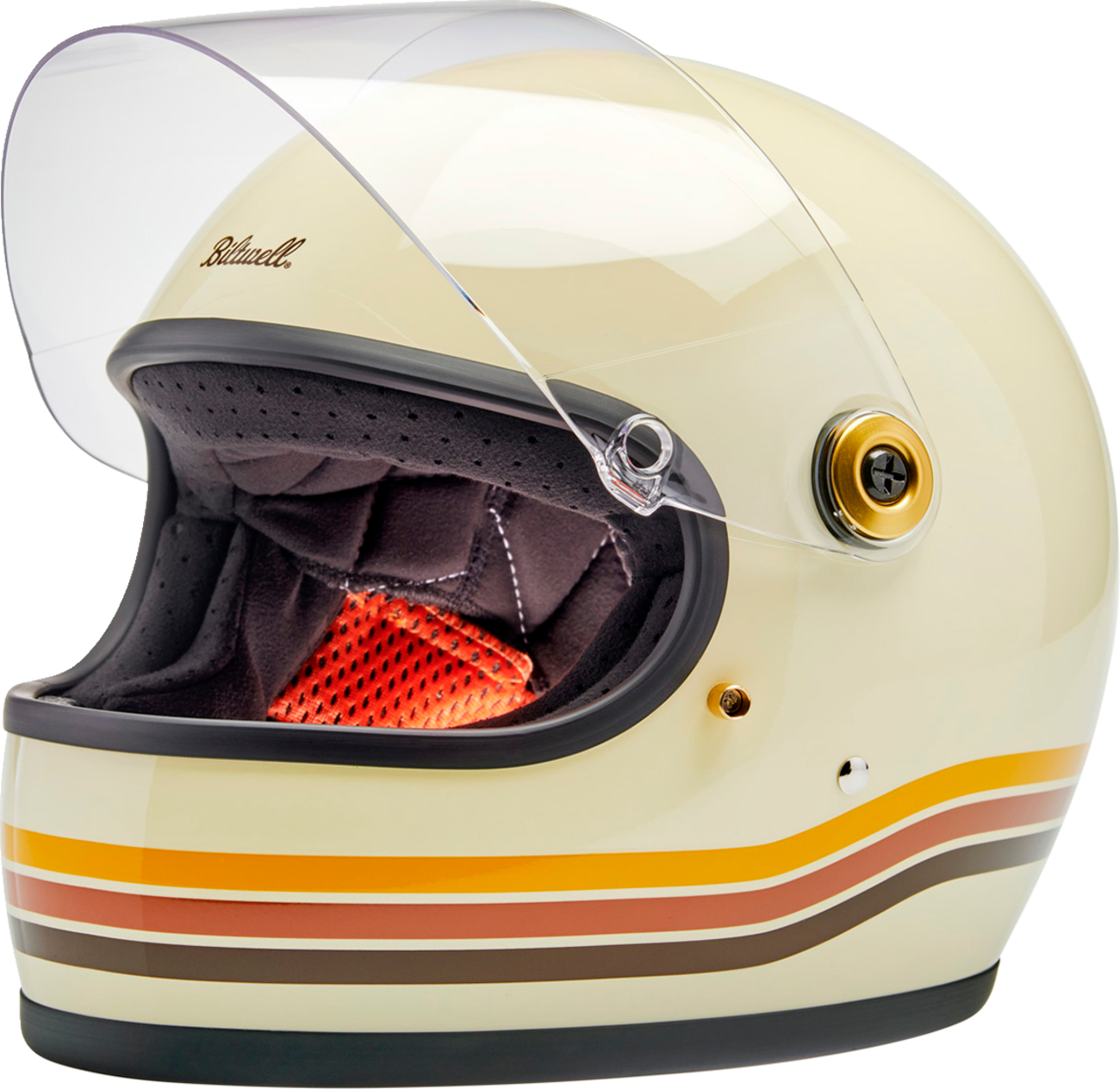BILTWELL Gringo S helmet in gloss desert spectrum with matte black vents, small size, featuring a sleek, vintage motorcycle helmet design.