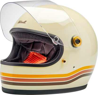 BILTWELL Gringo S helmet in gloss desert spectrum with matte black vents, small size, featuring a sleek, vintage motorcycle helmet design.