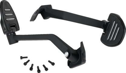Bill's Exhausts Show Chrome Adjustable Passenger Boards for engine, black finish, with mounting hardware visible in the image.