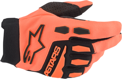 Alpinestars Youth Full Bore motorcycle gloves in orange and black, large size, with protective knuckles and finger reinforcements