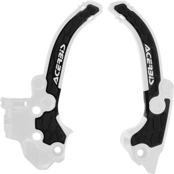 A black and white ACERBIS X-Grip frame guards for SX 50 2024-2025 motorcycle, designed to protect the bike's frame.