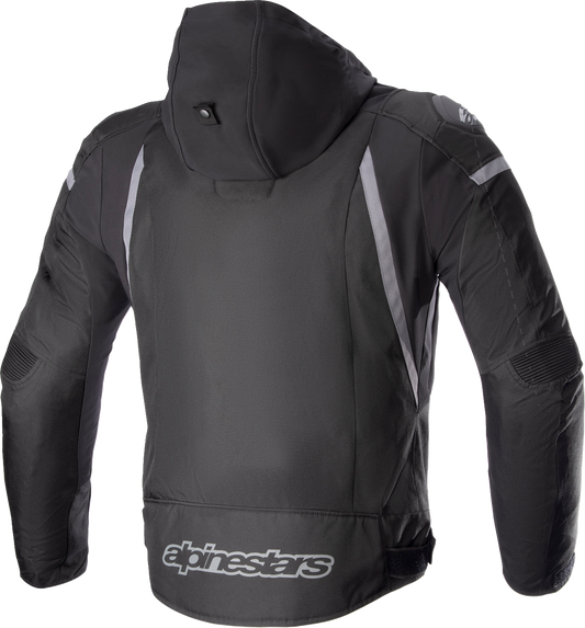 Alpinestars Zaca waterproof jacket in black and gray, 2XL size, shown with its durable fabric and sleek design.