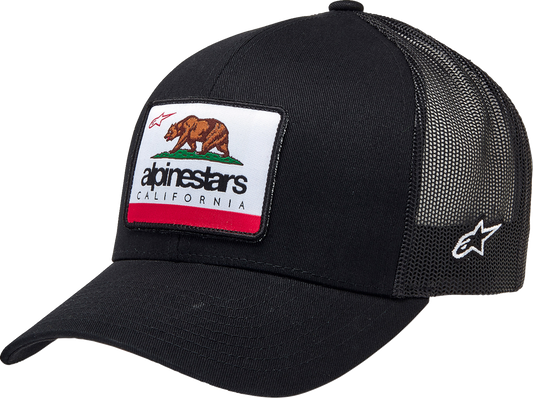 Black Alpinstars Cali 2.0 Hat featuring the brand logo, one size fits most, with a classic baseball cap design.