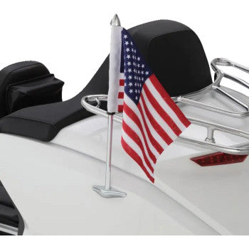 Chrome flag pole for Honda Gold Wing GL 1800 motorcycle, designed by Bill's Exhausts with a sleek chrome finish.