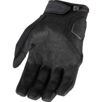 Black ICON Automag3 CE gloves in large size, showing the textured synthetic leather exterior and reinforced knuckle protection.