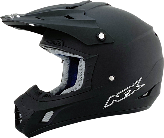 Bill's Exhausts AFX FX-17 helmet in matte black, small size, showing a close-up of the sleek, aerodynamic motorcycle helmet design.