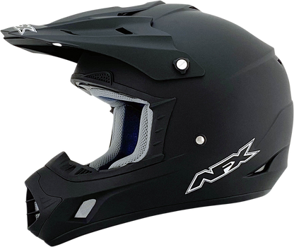 Matte black AFX FX-17 motorcycle helmet in XS size, featuring a sleek design and ventilation openings.