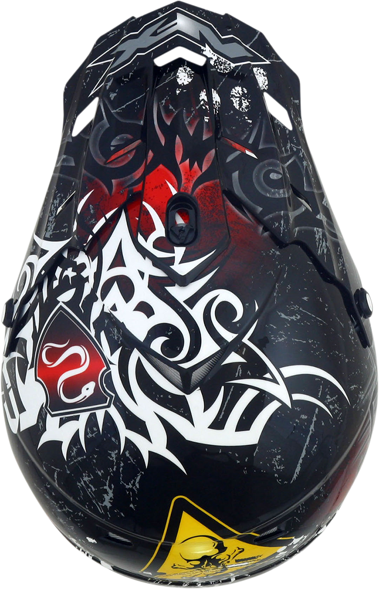 Red AFX FX-17 Peak Danger helmet part from Bill's Exhausts, featuring a close-up of the helmet's peak with safety warning graphics.