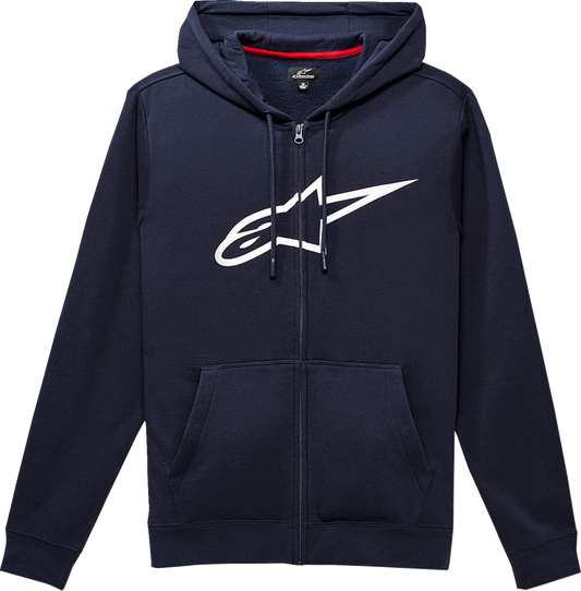 Alpinestars Ageless 2 zip hoodie in navy and white, XL size, casual hoodie with front zipper and hood, displayed on a neutral background.