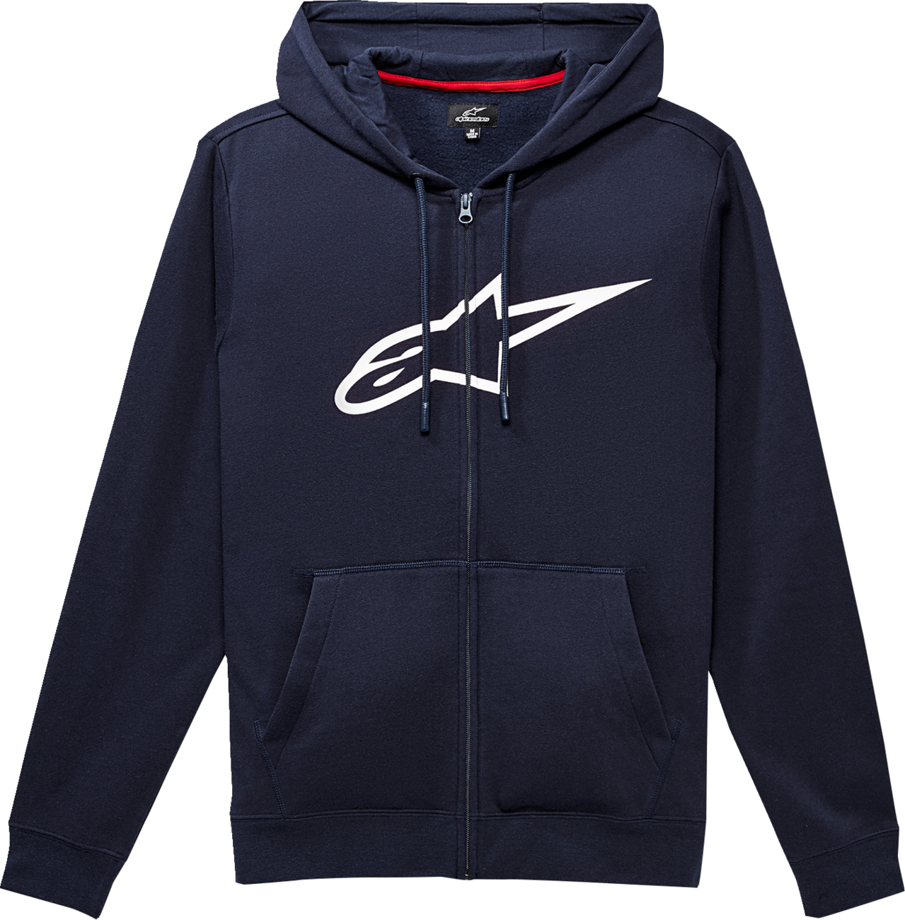 Alpinestars Ageless 2 zip hoodie in navy and white, large size, showing front view with hood and zip closure.