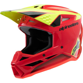 Youth ALPINESTARS SM3 motorcycle helmet in gloss red, yellow fluo, and black with large size, designed for young riders.