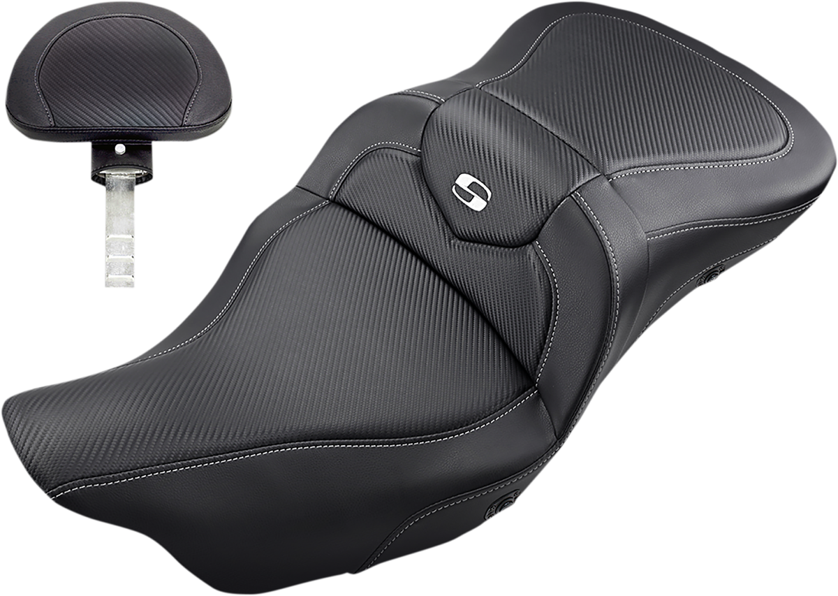 SADDLEMEN Heated Roadsofa Seat - Carbon Fiber - w/ Backrest - '08-'23 FL 808-07B-185BRHC - Howling Moto