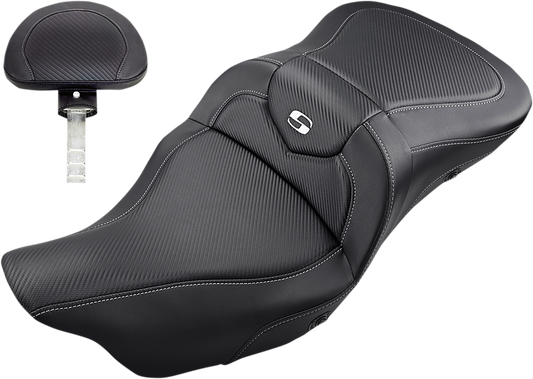 SADDLEMEN Heated Roadsofa Seat - Carbon Fiber - w/ Backrest - '08-'23 FL 808-07B-185BRHC - Howling Moto