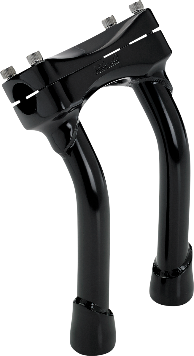 Black BILTWELL Murdock oversized motorcycle handlebar risers with pullback, 8-inch height, designed for custom handlebars.