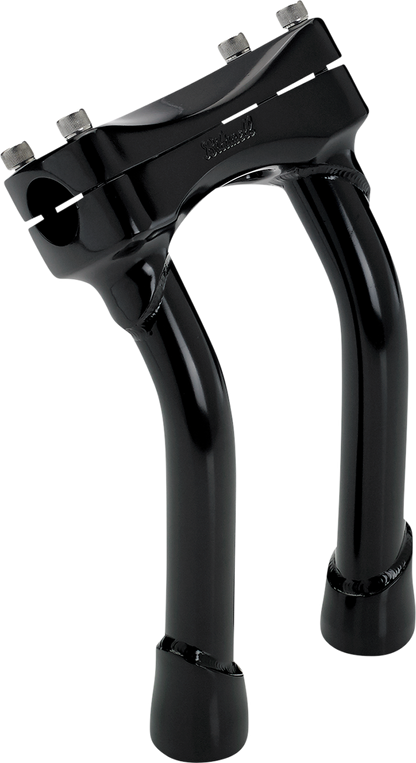 Black BILTWELL Murdock oversized motorcycle handlebar risers with pullback, 8-inch height, designed for custom handlebars.