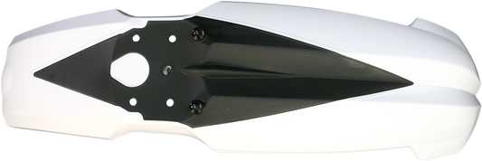 Acerbis white and black front fender for motorcycle, lightweight plastic body part with Acerbis branding and mounting points.
