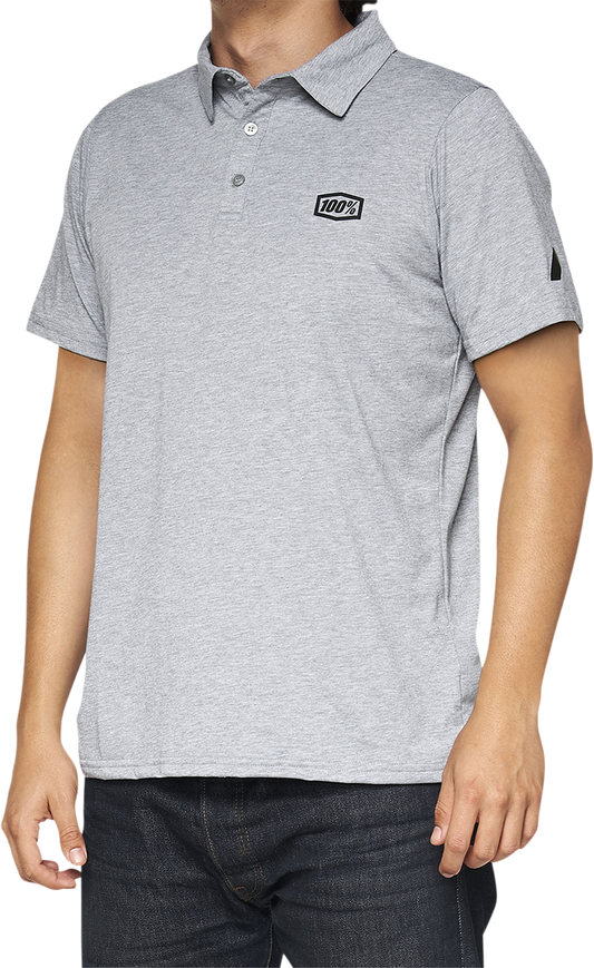 Bill's Exhausts 100% Corpo Polo Shirt in Heather Gray and Black, large size, showing front view with collar and branding details.