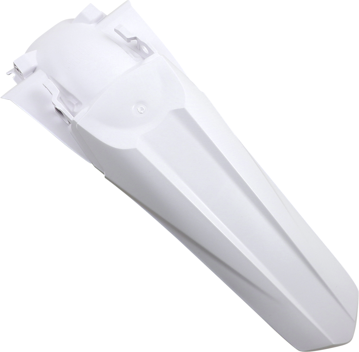 Acerbis rear fender in white for motorcycle, lightweight plastic body part with mounting points, designed for durability and style.