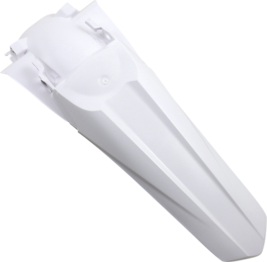 Acerbis rear fender in white for motorcycle, lightweight plastic body part with mounting points, designed for durability and style.