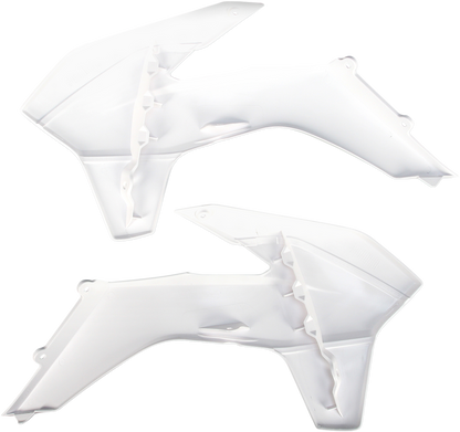 White ACERBIS radiator shrouds for body, designed for motorcycle with product code 2314250002, installed on the vehicle.