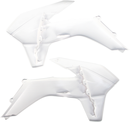 White ACERBIS radiator shrouds for body, designed for motorcycle with product code 2314250002, installed on the vehicle.