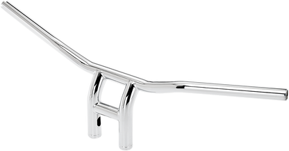 Chrome Biltwell Tyson XL pullback handlebars with 8-inch rise, designed for motorcycles, showing the polished metal finish and ergonomic shape.