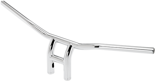 Chrome Biltwell Tyson XL pullback handlebars with 8-inch rise, designed for motorcycles, showing the polished metal finish and ergonomic shape.