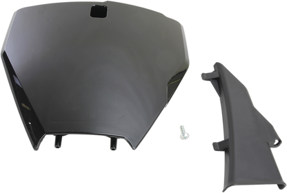 A black Acerbis front number plate for motorcycle, with mounting holes, designed for off-road or motocross bikes.