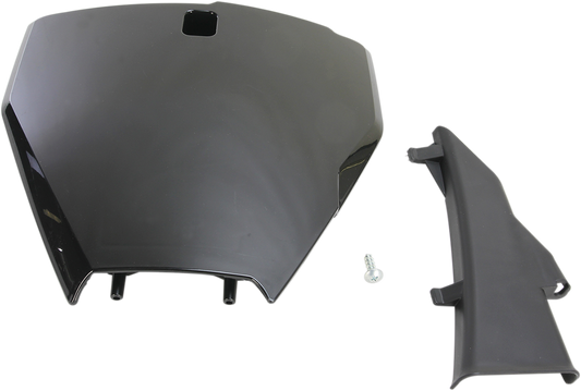 A black Acerbis front number plate for motorcycle, with mounting holes, designed for off-road or motocross bikes.