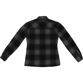 Bill's Exhausts ICON Fallblock CX Flannel Jacket in black, medium size, showcasing soft flannel fabric and stylish jacket design.