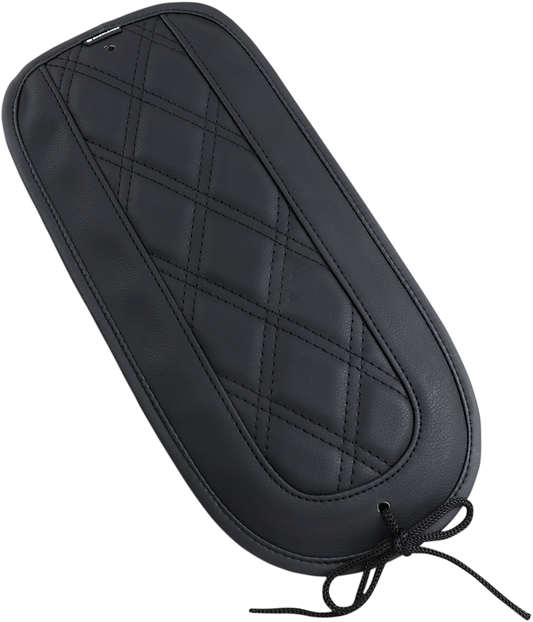 Bill's Exhausts SADDLEMEN Fender Chap for LS Solo Seat, motorcycle seat accessory, black leather with matching stitching details.