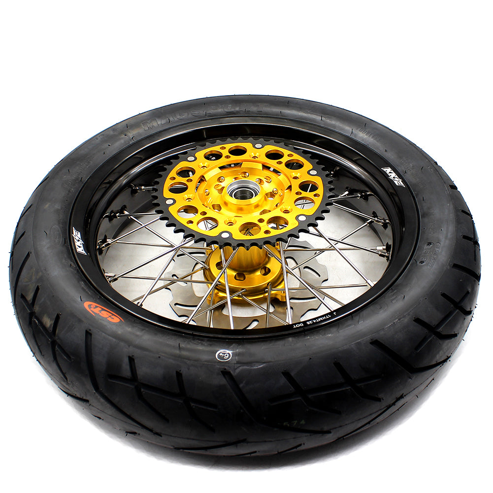 KKE 3.5 & 4.25*17inch Supermoto Rims Tires for SUZUKI RMZ250 2007-2024 RMZ450 2005-2024 Gold - Howling Moto