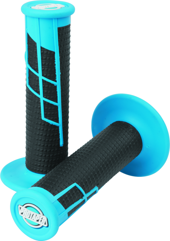 ProTaper Clamp-On 1/2 Waffle Grip in neon blue and black, designed for motorcycle handlebars, by Bill's Exhausts.