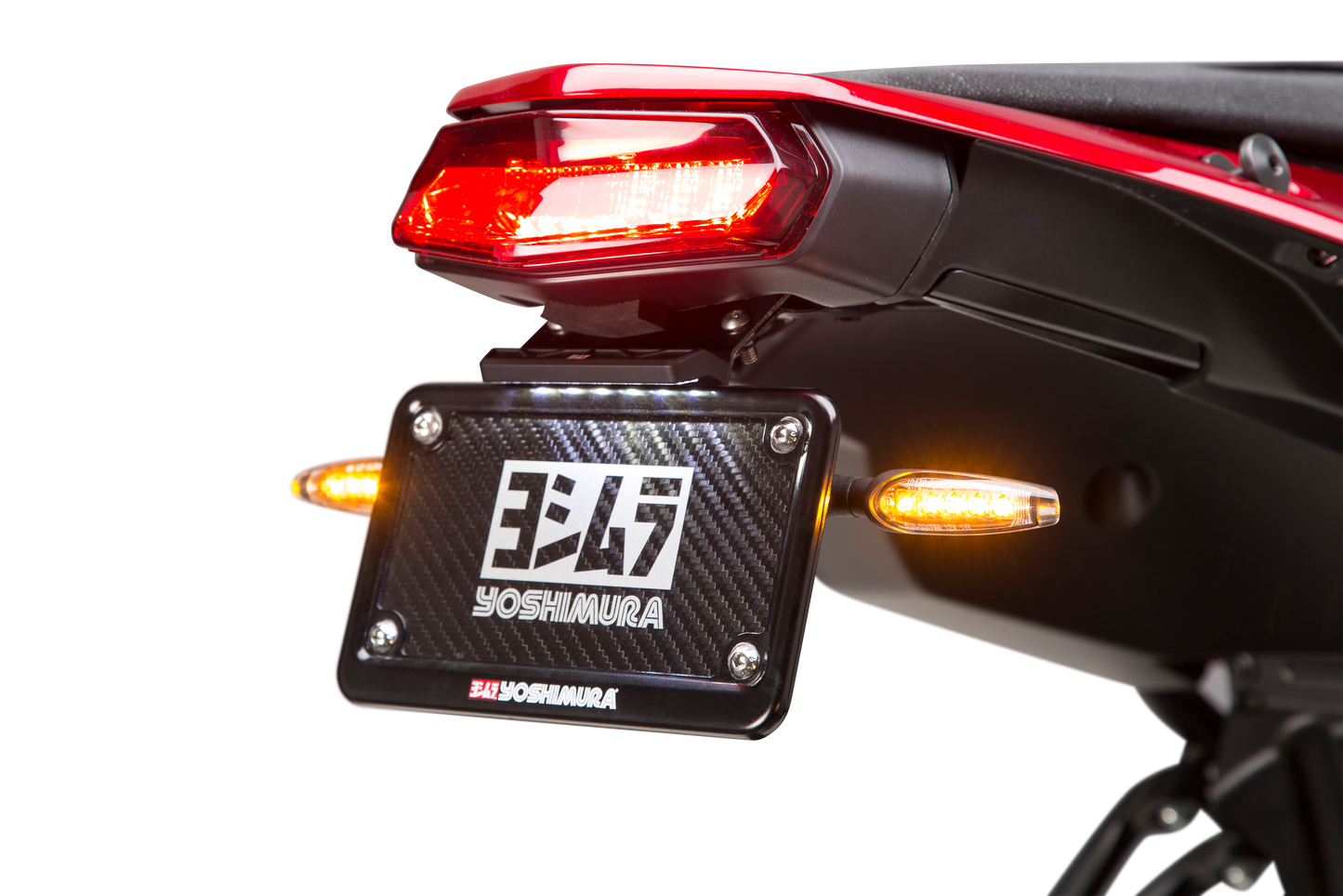 YOSHIMURA Yamaha Fender Eliminator Kit part 070BG137100 installed on motorcycle, showing sleek design and mounting hardware