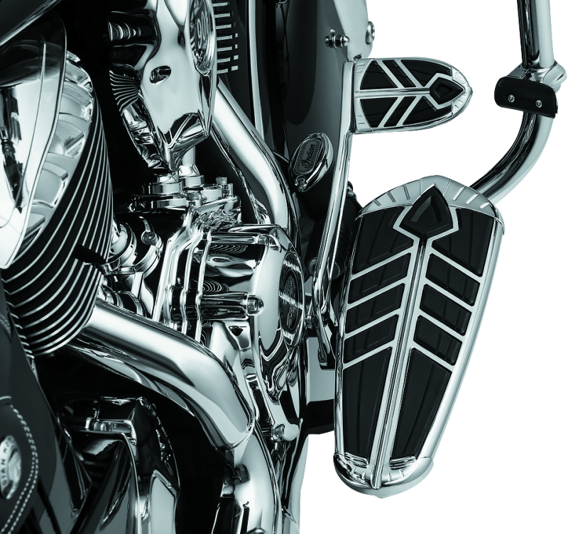Kuryakyn Spear Brake Pedal Pad for Indian motorcycles, chrome finish, durable replacement with secure grip for 2014-2023 models.