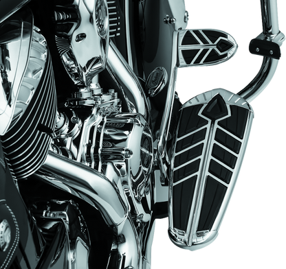 Kuryakyn Spear Brake Pedal Pad for Indian motorcycles, chrome finish, durable replacement with secure grip for 2014-2023 models.