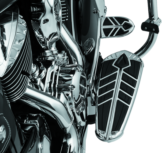 Kuryakyn Spear Brake Pedal Pad for Indian motorcycles, chrome finish, durable replacement with secure grip for 2014-2023 models.