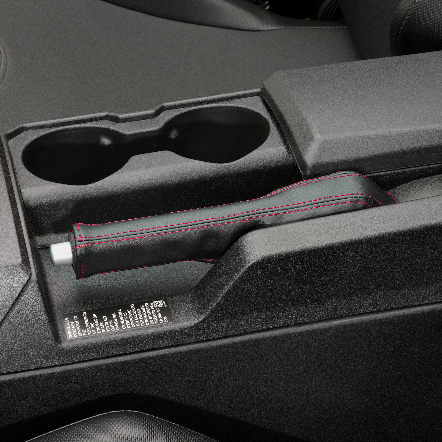 Bill's Exhausts SHOW CHROME E-Brake Cover for Slingshot with red stitching, engine accessory with chrome finish.