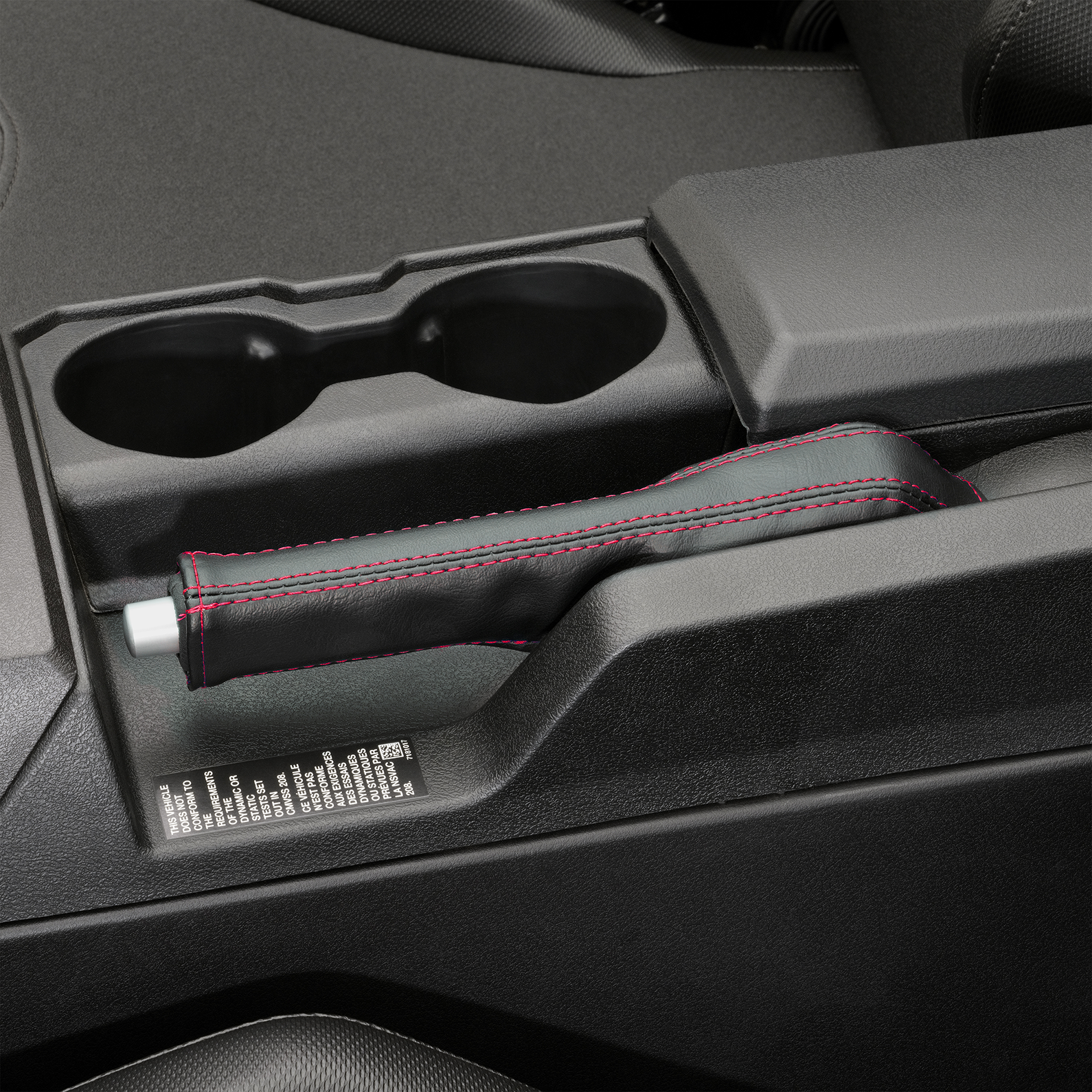 Bill's Exhausts SHOW CHROME E-Brake Cover for Slingshot with red stitching, engine accessory with chrome finish.