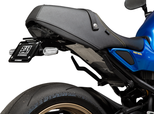 YOSHIMURA Fender Eliminator Kit for Yamaha motorcycle, showing sleek black metal design and mounting brackets.