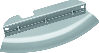 Kuryakyn chrome lower triple tree wind deflector for Harley Davidson touring models, mounted on front fork with chrome finish.
