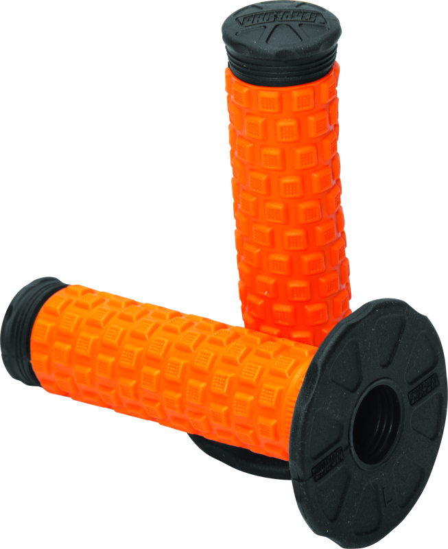 ProTaper Pillow Top Grips in orange and black, designed for motorcycle handlebars, with textured surface for enhanced grip.
