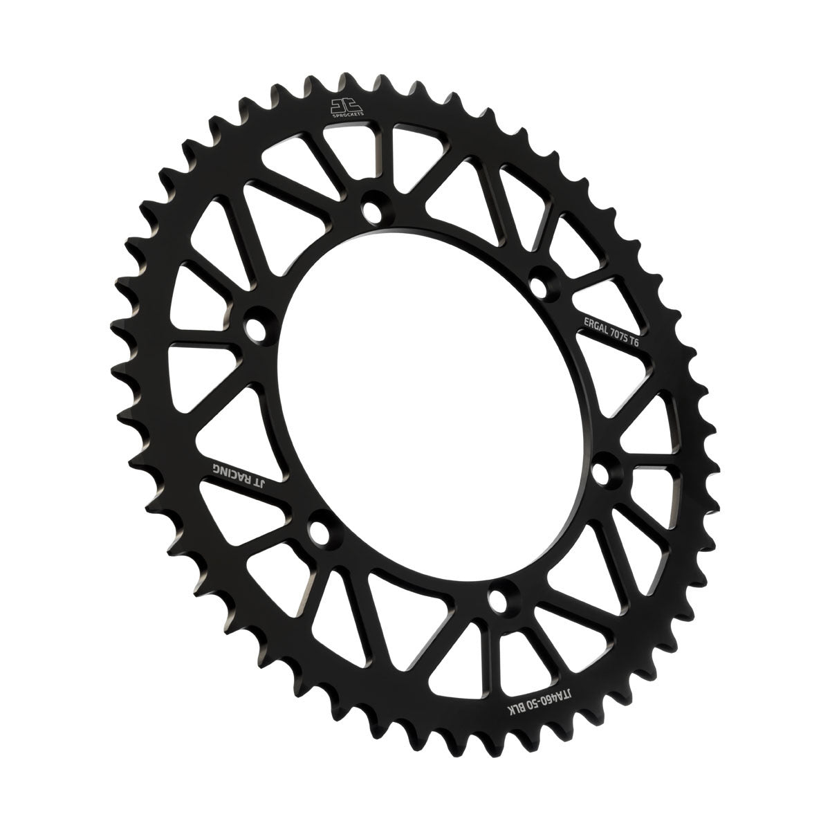 JT Racing JTA460.50BLK rear aluminum sprocket with 50 teeth for 520 chain, black color, showing the sprocket's teeth and design.
