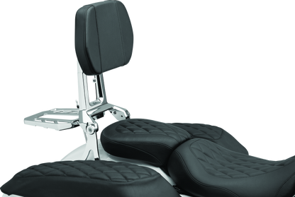 Kuryakyn Neo Driver and Passenger Backrest with Chrome Luggage Rack for motorcycle, showing the chrome backrest and luggage rack.